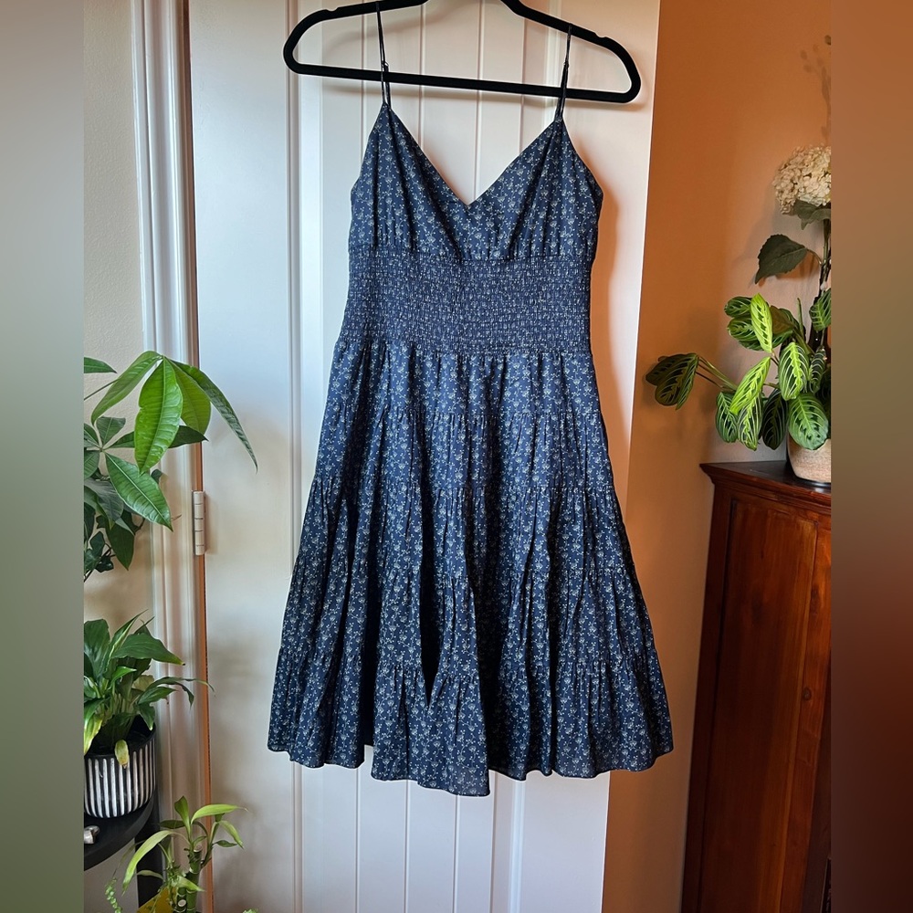 Vintage Navy Blue Floral Cotton Sundress, Size S
